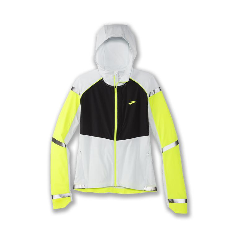 Brooks Carbonite Running Jackets - Women's - Icy Grey/Black/NIghtlife/GreenYellow (78604-MTUQ)